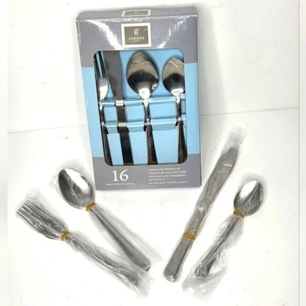 Gibson Stainless Steel Silverware‎ Flatware Set 16 Piece NEW IN BOX